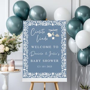 Cielito Lindo Baby Shower Welcome Sign, Papel Picado Talavera, Baby Boy Blue Baby Shower Sign, Editable Cielito Lindo Decor Digital Download