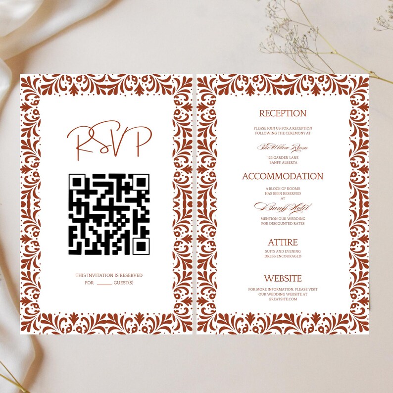 Invitaciones De Boda Papel Picado Mexican Wedding Invitation Suite: RSVP and Wedding Details Card Editable Canva Template (Digital Download).

Invitaciones de boda papel picado Mexican wedding invitation suite in brown and white, featuring intricate papel picado banner details and elegant typography. Includes editable Canva template for main invitation, RSVP card, and wedding details card. Printable digital download with traditional Mexican fiesta-inspired design, perfect for a rustic wedding.