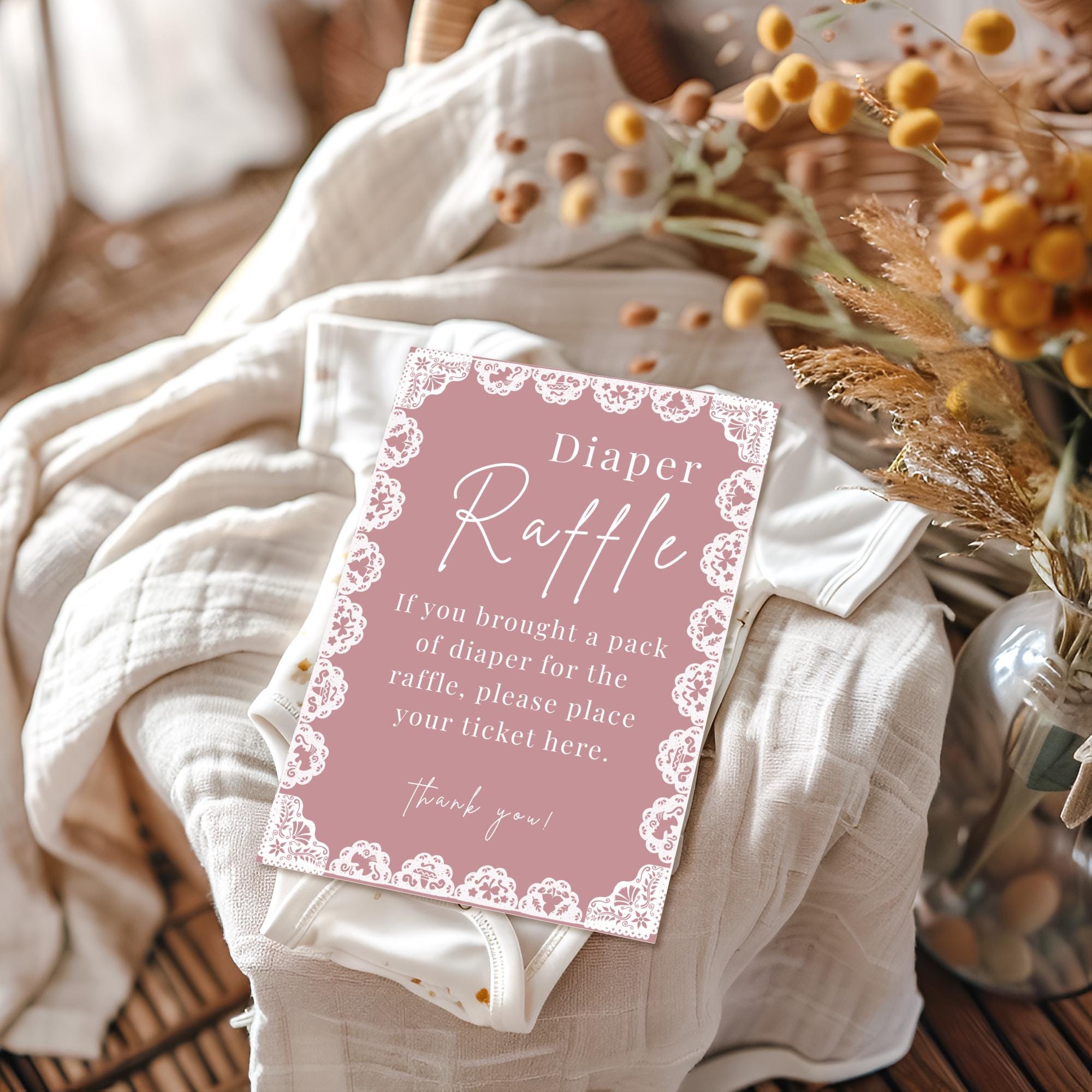Pink Diaper Raffle Sign Pink Papel Picado Diaper Raffle Sign: Cielito Lindo Baby Shower (canva ...