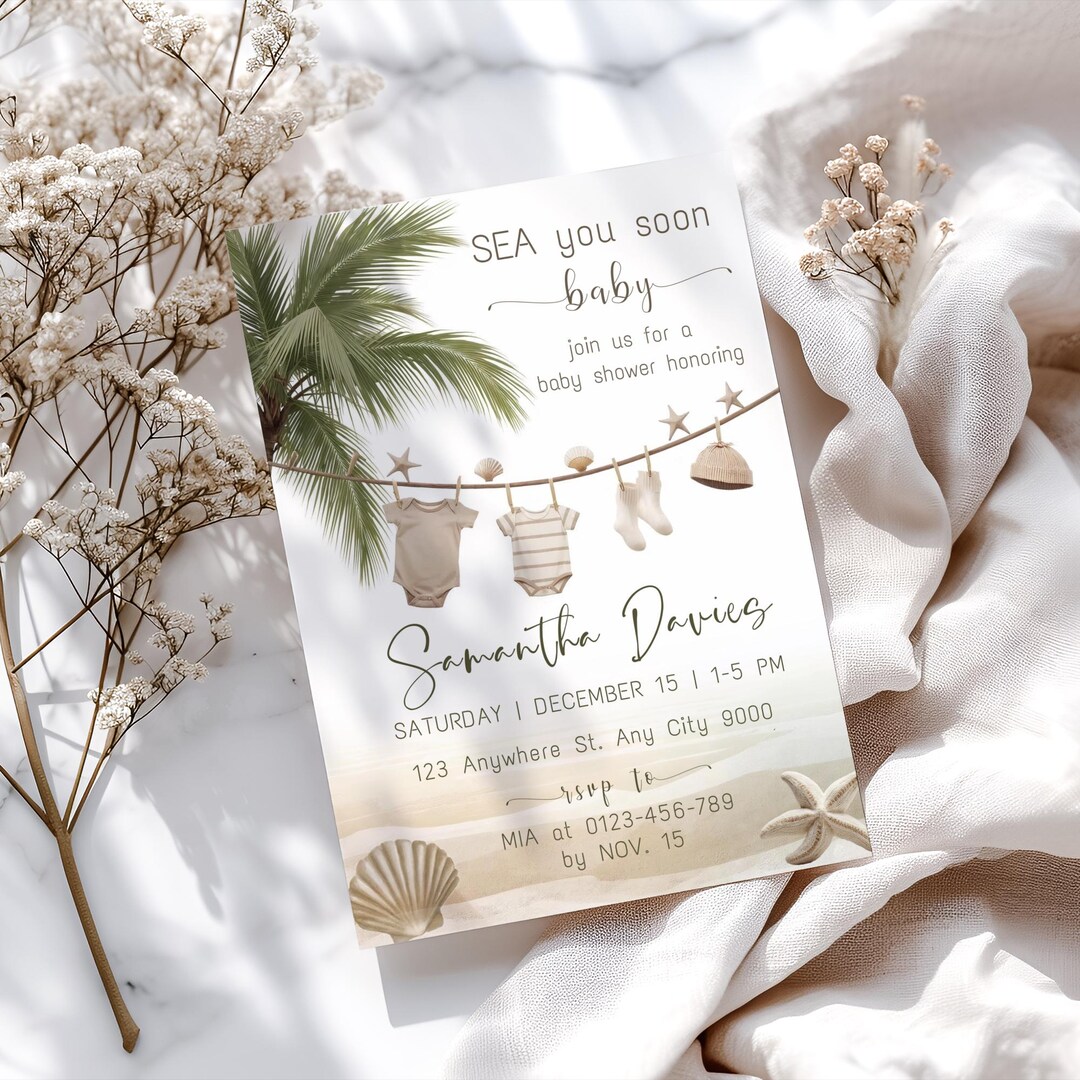 Sea You Soon Baby Shower Invitation, Beach Theme (editable Canva ...