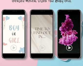 Baby Girl Gender Reveal Video, Editable Canva Template