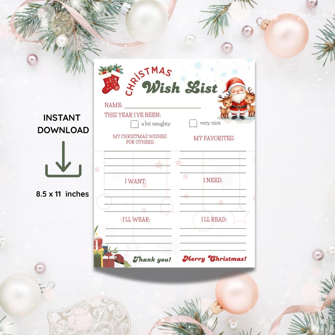 Christmas Wish List Printable for Kids and Adults: Letter to Santa ...