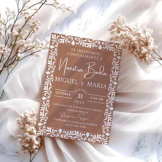 Invitaciones De Boda Papel Picado Mexican Wedding Invitation: Editable Canva Template (Digital Download)