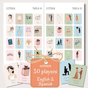Bridal Shower Loteria, Bilingual Mexican Wedding Loteria Game, Editable Printable Template, 50 players