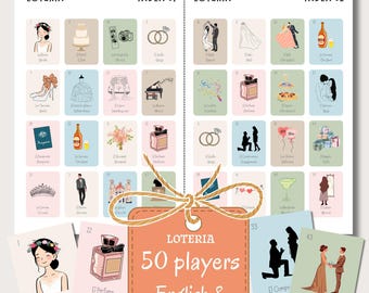 Bridal Shower Loteria, Bilingual Mexican Wedding Loteria Game, Editable Printable Template, 50 players