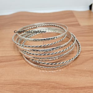 Set of 6 Shiny Silver Bangles for Women – Lightweight Twisted & Textured Bangles – Ethnic Indian Jewelry for Daily Wear or Gifting.