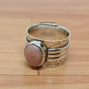 Handmade 925 Sterling Silver Pink Opal Ring Meditation Jewelry with Healing Stone for Stress and Anxiety Relief