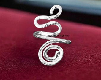 Sterling Silver Snake Ring: Adjustable Serpent Wrap, Boho Gothic Jewelry