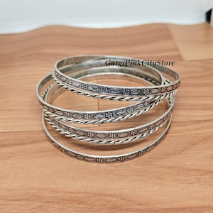 Set of 7 Tribal Oxidized Silver Bangles for Women – Boho Vintage Ethnic Style Jewelry – Traditional Indian Bangles Bracelet Set.
