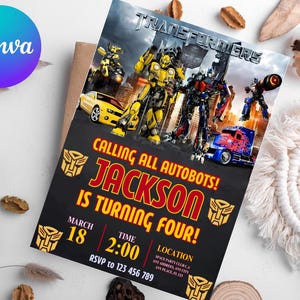 Modèle d&#39;Invitation d&#39;anniversaire modifiable Rescue Bots Transformers, Invitation imprimable Rescue Bots, Invitation d&#39;anniversaire numérique Autobots