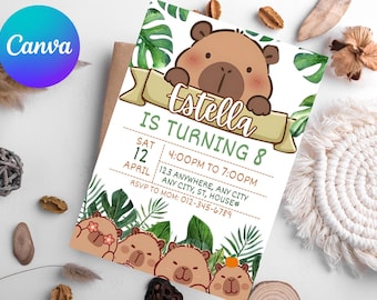EDITABLE Capybara invitation , Capybara Birthday , Capy Birthday, Kawaii Capybara, Capybara Party Invite, Digital Template, Capybara Cute