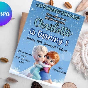 Frozen Birthday Invitation | Magical Frozen Party Invite | Editable Template | Anna & Elsa | Kids Birthday Celebration
