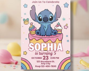 Editable Stitch Birthday Party Invitation Template, Kids Birthday Invite, Cute Stitch Bday Card, Printable Canva Template, Instant Download