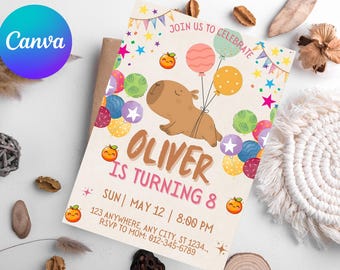 EDITABLE Capybara invitation , Capybara Birthday , Capy Birthday, Kawaii Capybara, Capybara Party Invite, Digital Template, Capybara Cute