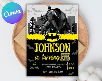 Editable Bat Superhero Invitation Template, Editable Bat Birthday Invitation Digital, Printable Bat Birthday Party Invitation, Boy birthday