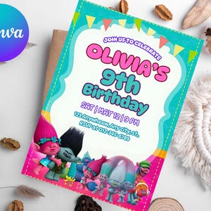 Trolls invitation, Trolls Birthday Invite Printable, Trolls Craziest Party Birthday Invitation, Digital Trolls Party Editable Template Canva