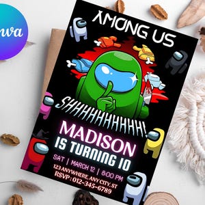 Among us invitation Birthday Invitation | Kids Birthday Invitation | Amoung us Game invite | Digital Editable Personalized Canva Printable