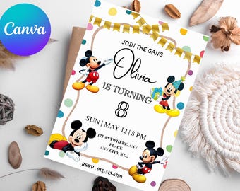 Oh Twodles Einladung, Mickey Geburtstagseinladung, Mickey Mouse Einladungen, Maus bearbeitbare Einladung, Mickey Twodles einladen, Canva