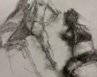 Male Figure Charcoal Sketch – Expressive Anatomy Study, Figurative Drawing Wall Art