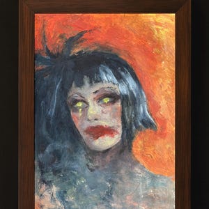 Oil Painting Abstract Portrait - Modern Female Portrait Canvas Artwork, Original Figurative Art for Home Decor - orange - 5” x 7.5”