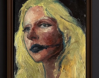 Pintura al óleo original: Retrato de mujer - Arte figurativo pintado a mano (12,7 x 19,1 cm)