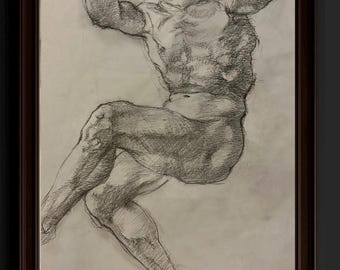 Male Figure Charcoal Drawing – Vintage Sketch Art | Minimalist Wall Art