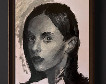 ヴィンテージ オリジナル キャンバスに油彩 女性の肖像画、作者不明