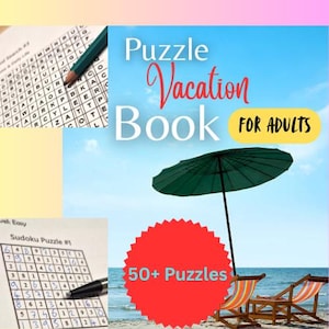 Summer Puzzle Book for Adults | Word Search, Sudoku, Crosswords, Scrambles & Mazes | 50+ puzzles | Print PDF Download