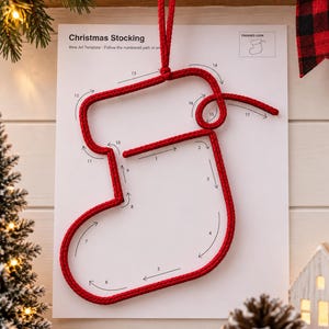 Plantilla para calcetín navideño de alambre / Patrón de calcetín de cordón I para manualidades / Manualidad navideña imprimible / PDF de decoración navideña