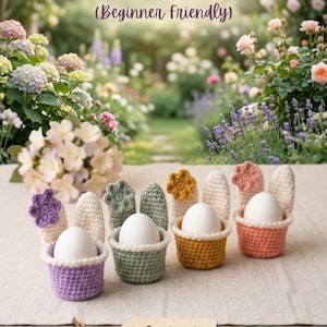 Wzór na minikoszydełkowy koszyczek w kształcie króliczka w formacie PDF | Wzór na szydełkowy stojak na jajka wielkanocne | Wzór na szydełkowanie dla początkujących | Natychmiastowe pobranie