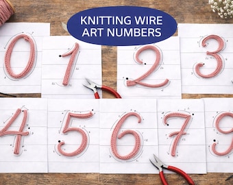 Wire art number 0-9, numbers template for knitted wire art, knitting number sign template, i-cord, printable Knitted Nursery Decor
