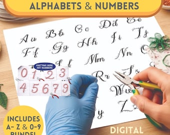 Wire Art Alphabet & Numbers Templates Bundle | A-Z Letters + 0-9 Numbers Printable Knitted Wire Patterns PDF I-Cord Craft Templates