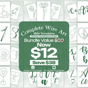 Komplettes Wire Art Template Bundle - 150+ gestrickte Wire Art Muster (Alphabet A- Z, Mini Alphabet, Zahlen, Blumen & Muttertag)