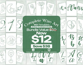 Complete Wire Art Template Bundle – 150+ Knitted Wire Art Patterns (Alphabet A- Z, Mini Alphabet, Numbers, Flowers & Mother’s Day)