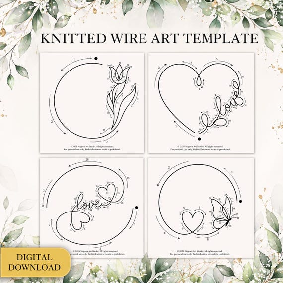 20 Knitted Wire Art Wreath Templates | I-Cord & Tricotin Wire Frame Patterns | Cord Template PDF | Wire Bending Guide | Digital Download