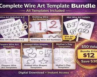 Paquete completo de plantillas para arte con alambre: 87 patrones de arte con alambre tejido (alfabeto de la A a la Z, mini alfabeto, números, flores y Día de la Madre).