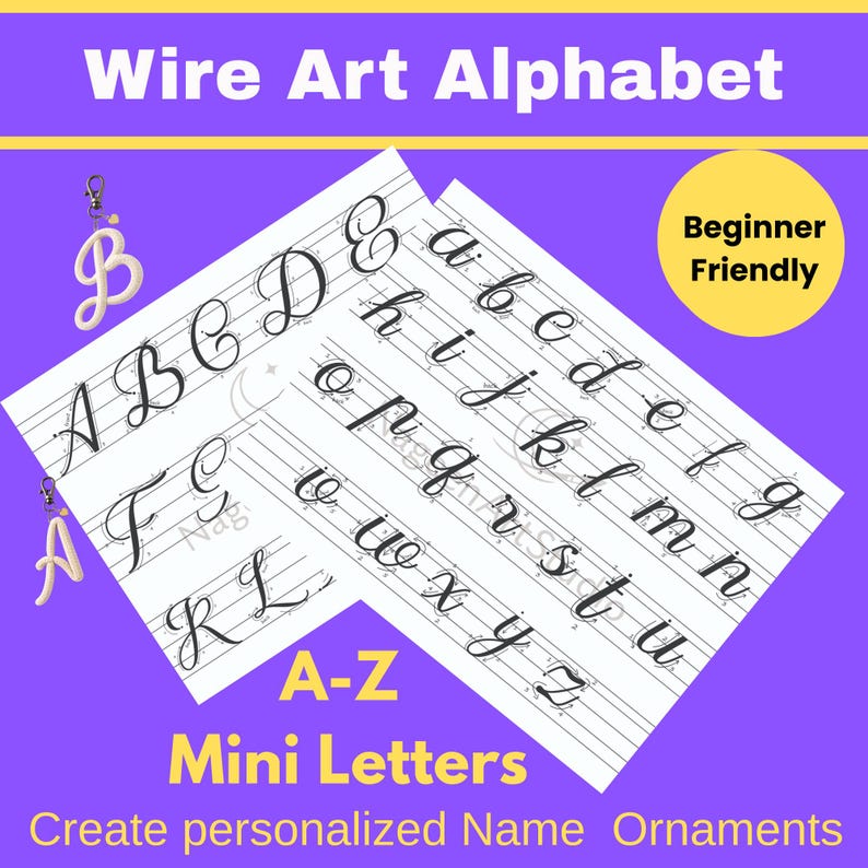 Wire Art Mini Letter Templates A-Z PDF | Knitted Wire Alphabet Pattern | Personalized Ornament & Keychain Template image 1