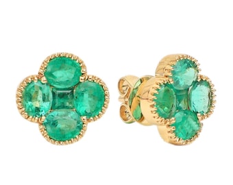 Emerald 14K/18K Solid Gold Stud Earrings, Oval & Princess Cut Van cleef Earrings