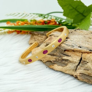 Natural Ruby 14K/18K Yellow Gold Diamond Bangle, 0.30 carats Diamond
