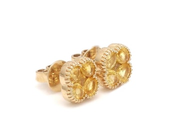 イエローサファイア 14K/18K ソリッドゴールド スタッドピアス、オーバル＆プリンセスカット ヴァンクリーフ ピアス