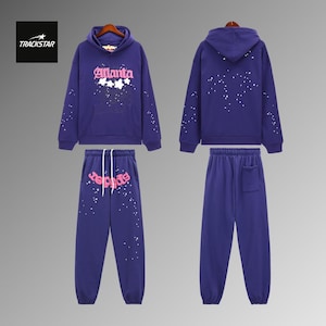 Unisex Purple Galaxy Star Print Hoodie and Jogger Set | Unisex Streetwear Tracksuit