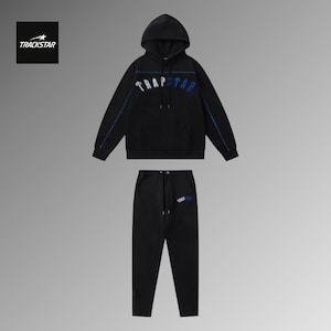 Unisex Schwarzer Trainingsanzug Set - Grafischer Kapuzenpullover & Joggerhose | Minimalistische Streetwear für Männer und Frauen