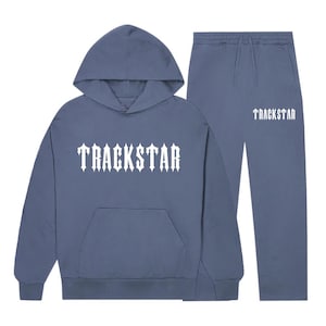Trackstar™ Split Gothic Tracksuit – Charcoal Hoodie Joggers With Red & Grey Blade Font | Edgy Streetwear Set
