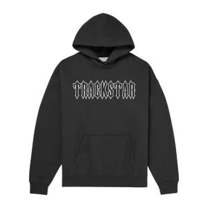 Trackstar-hoody | Streetwear zwart gotisch lettertype | Uitdagende stadstrui | Uniseks hoodie | Minimalistische valstrikesthetiek