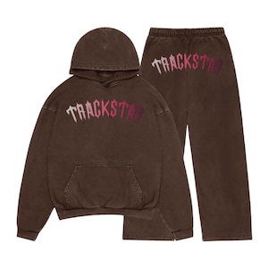 Trackstar ™ Ombré Gothic Trainingsanzug - Brauner Kapuzenpullover & Jogger mit verblassender Klingenschrift | Grunge Streetwear Set