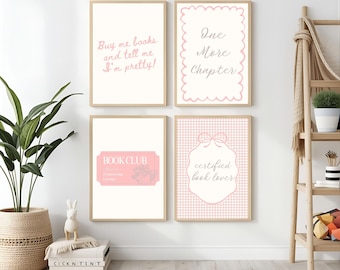 Pink Book Lover Print Set – Book Club Ticket, Reading Quotes (Digital Download)