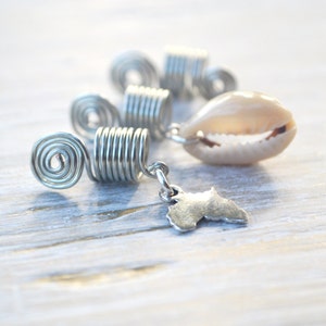 Africa Loc Jewelry, Silver Dreadlock Bead, Hair Coils, Cowrie Shell, Spiral Hair Cuff, Jewelry for Dreads image 1