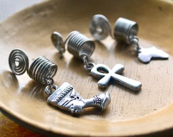 Ankh Loc Jewelry, Silver Nefertiti Dread Bead, Africa Dreadlock Bead, Jewelry for Dreads, Loc Accessories, Braid Jewelry For Hair