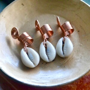 Copper Loc Jewelry Set, Copper Dreadlock Jewelry, Cowrie Shell Hair Jewelry, Dreadlocks Accessories, Braid Coils, Rings for Braids image 4