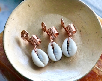 Copper Loc Jewelry Set, Copper Dreadlock Jewelry, Cowrie Shell Hair Jewelry, Dreadlocks Accessories, Braid Coils, Rings for Braids